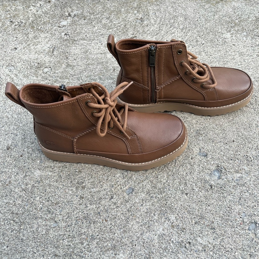 Ugg women’s deconstructed lace chestnut leather boots
